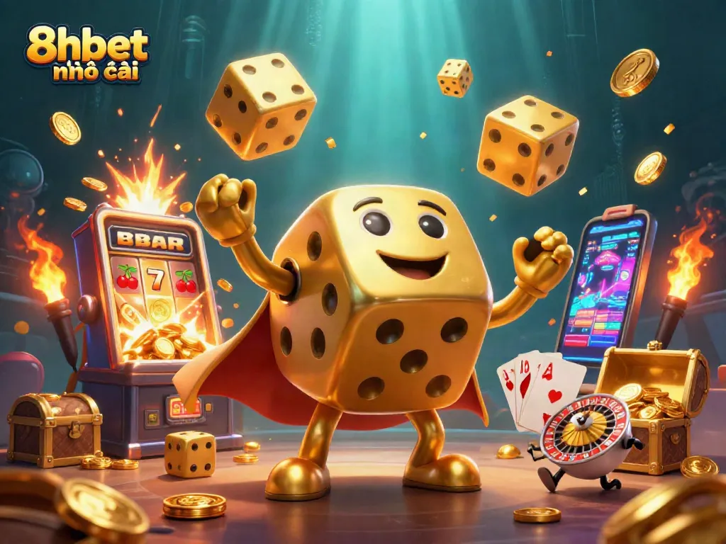 Experience the thrilling fun at 8xbet nhà cái with animated casino characters and vibrant elements.