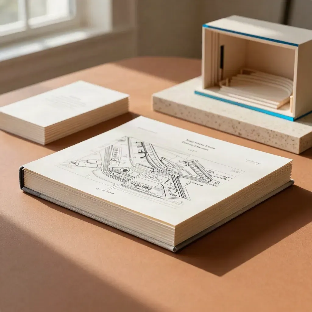 Set premium per pitch deck ed evento con board, planimetria e inviti su tavolo in terracotta.