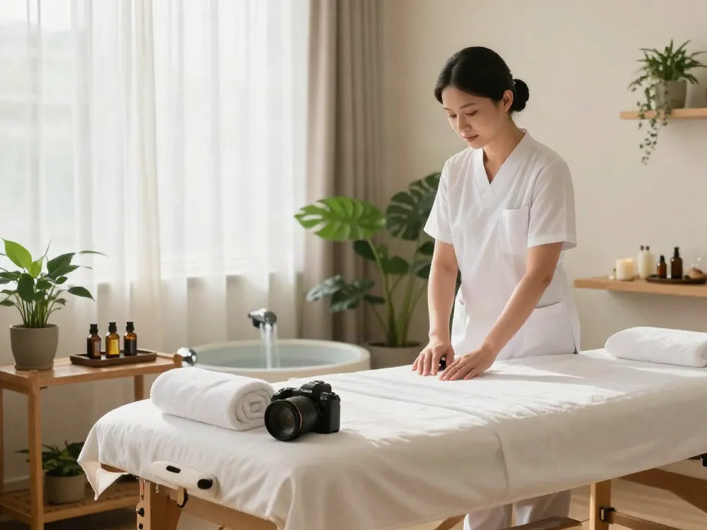 Relaxing atmosphere for 남양주출장마사지 therapy with soothing decor and essential oils.